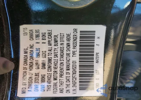 2016 Honda Civic Ex z USA, uszkodzony, nr VIN 2HGFC2F7XGH523101